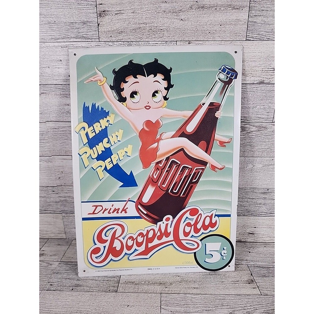 Vintage Betty Boop Coca Cola Tin Sign 13" Metal Boopsi Cola Americana 1992